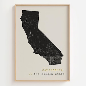 Impresión artística del mapa del estado, arte mural de California, póster del Golden State, arte del estado natal que se va a la universidad, arte de estados en movimiento, descarga digital