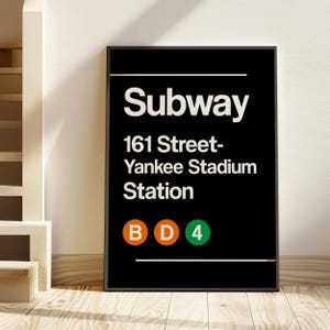 New York Subway Sign, NYC Train Station Print, Yankee Stadium Poster, New York City Street Art, Trendy Art Wall Decor, Cowork Office Gift