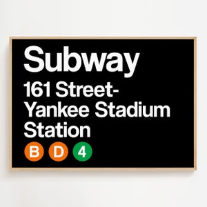 Letrero del metro de Nueva York, impresión de la estación de tren de Nueva York, póster de arte del estadio de los Yankees, arte callejero de la ciudad de Nueva York, decoración de pared de arte de moda, descarga digital