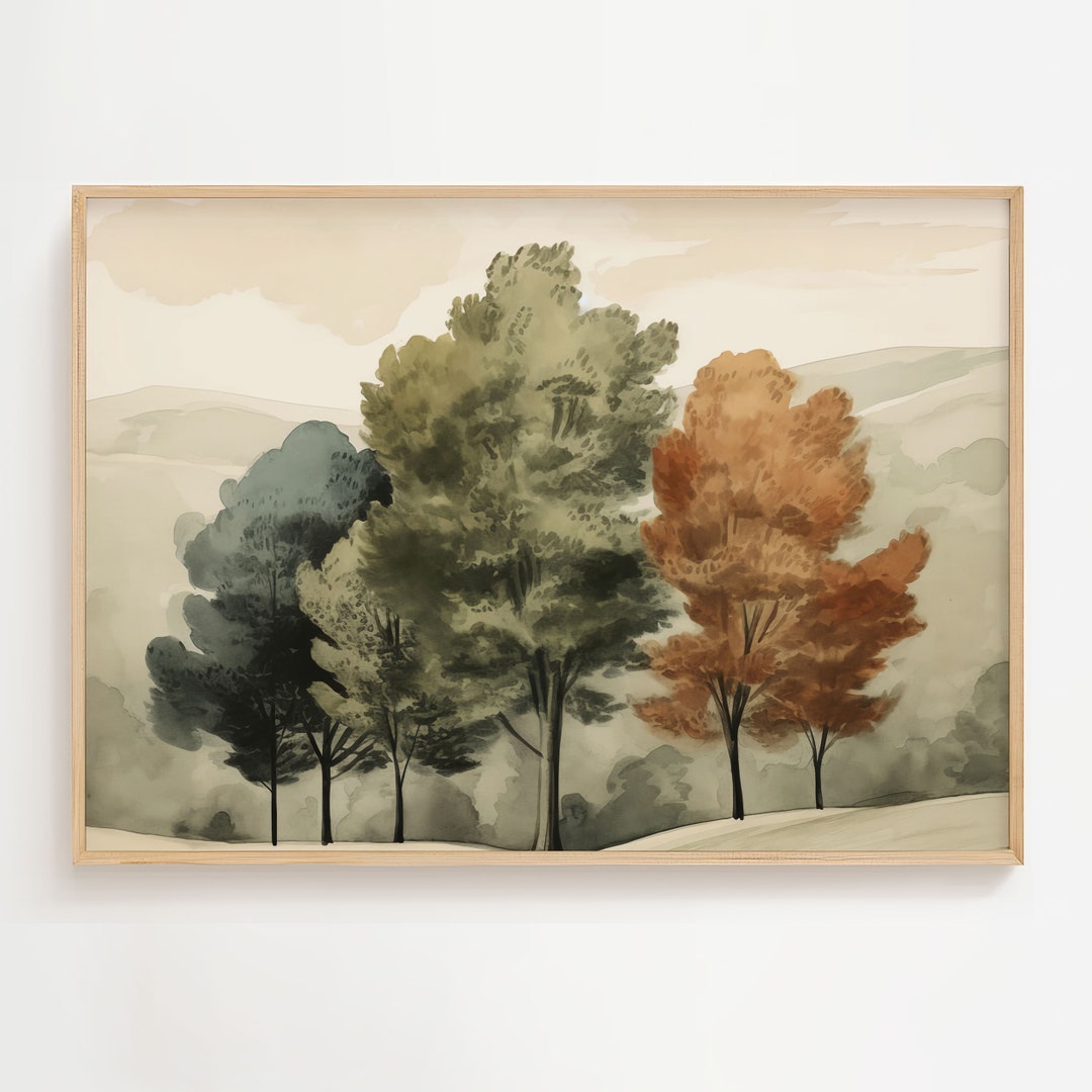 Printable Autumn Forest Landscape Wall Art, Fall Color Changing Leaves ...