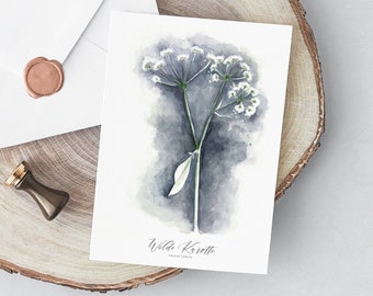 Set of 10 watercolor Queen Anne's Lace greeting card with envelopes