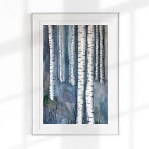 Dipinto originale foresta di betulle, acquerello dipinto a mano, dipinto botanico | Belle Arti di Judit Fortelny