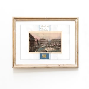 Vintage postcard collage, hand-colored 1920s card, Paris, Place de l&#39;Opéra – art gift for travelers | JF Design Fine Art