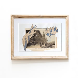 vintage collage Parijs, Le Marche aux fleurs (bloemenmarkt), handgekleurde ansichtkaart jaren 1920, kunstcadeau reizen | JF Design Beeldende Kunst