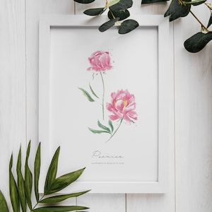 Birth Flower of the Month May: Art print of a hand-painted watercolor - two peonies, botanical painting, gift idea, the language of flowers.