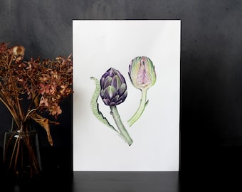 Artischocke Kunst Original: Aquarell Gemüse Food Wanddekor, Gemüsekunst  | Judit Fortelny Fine Art