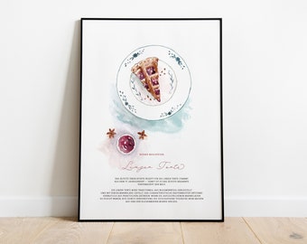 Viennese Cakes Art Print - Linzer Cake Illustration - Kitchen Wall Decor - Gift Idea - Various Sizes