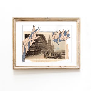 Vintage postcard collage, hand-colored 1920s card, Paris, Le Marche aux fleurs (flower market) – art gift for travelers | JF Design Fine Art