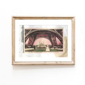 collage vintage Paris, Tour Eiffel et Le Trocadéro, carte postale coloriée à la main des années 1920, cadeau d'art voyage | JF Design Beaux-Arts