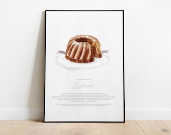 Viennese Cakes Art Print - Guglhupf Illustration - Kitchen Wall Decor - Various Sizes - Gift idea for bakers