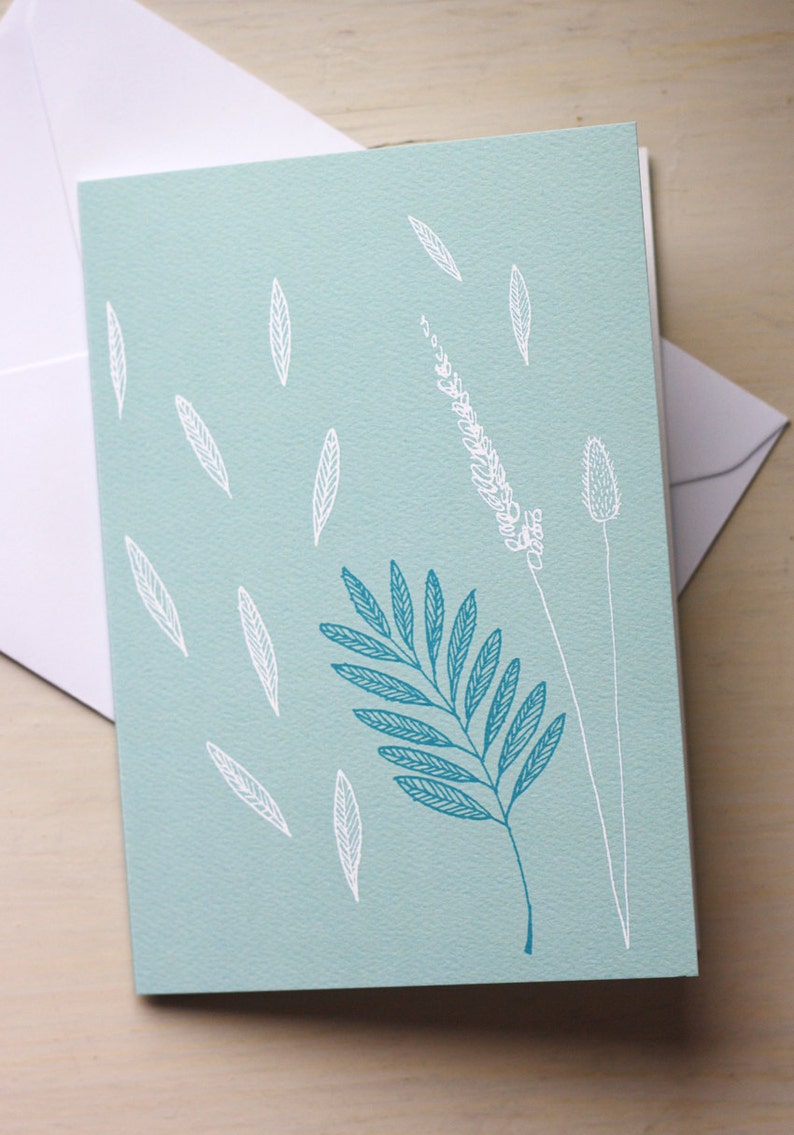 illustration grass Greeting Card summer meadow turquoise and white summer greetings