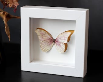 Original Art: Pink Morpho Butterfly, Watercolor Painting with Gold, 3D Paper Art, Pink Butterfly Art, Diorama, Insect Art