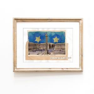 Vintage postcard collage, hand-colored 1920s card, Paris, Place Vendome– art gift for travelers | JF Design Fine Art