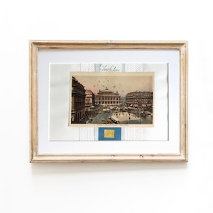 vintage Collage Paris, Place de l'Opéra, handcolorierte Postkarte 1920er-Jahre, Kunst-Geschenk Reisen | JF Design Fine Art