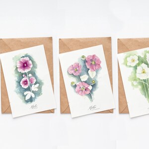 Pakket van 3 felicitatiekaarten, bloemenkaarten met envelop, aquarelbloemen, kaasjeskruid, klaprozen, anemoon - verjaardag, bruiloft, jubileum