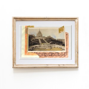 collage vintage Paris, église du Sacré Coeur, carte postale coloriée à la main années 1920, cadeau d'art voyage | JF Design Beaux-Arts