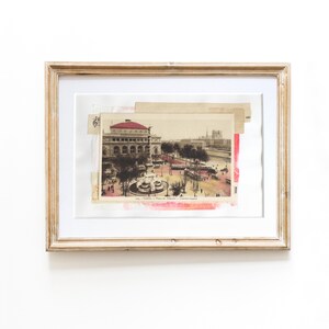 colagem vintage Paris, Place du Chatelet, cartão postal colorido à mão década de 1920, presente de arte para viagem | JF Design Belas Artes