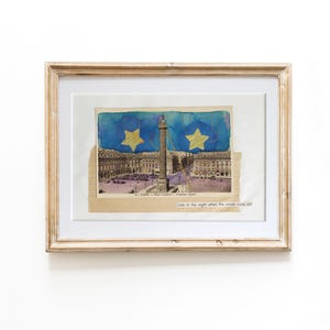 Collage vintage París, Place Vendome, postal coloreada a mano años 20, regalo de arte viaje | JF Design Bellas Artes