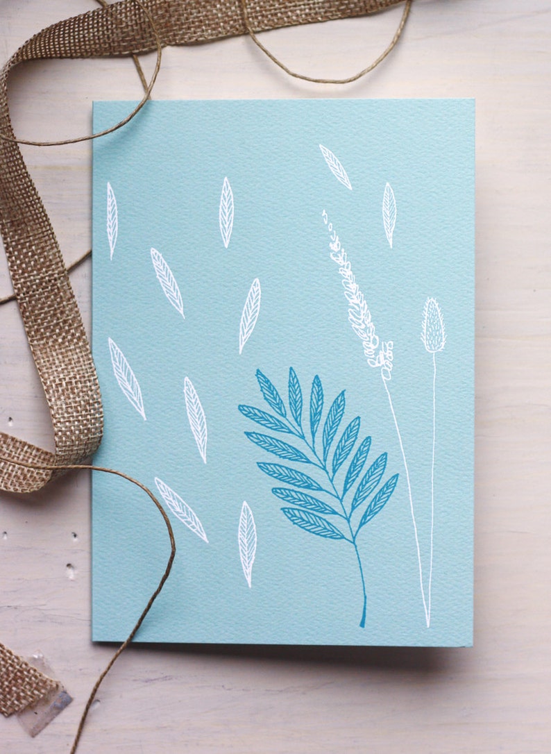 illustration grass Greeting Card summer meadow turquoise and white summer greetings