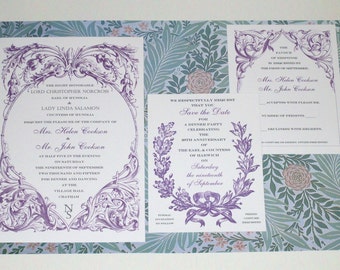 Downton Abbey Invitation, Edwardian Invitation, Victorian, Vintage Personalized Wedding Invitation Suite Sample