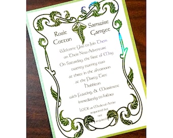 Lord of the Rings Green Foiled Hobbit Wedding Invitation & Save the Date SAMPLE