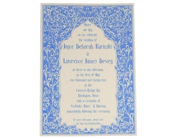 Cobalt, Royal, Delft, Blue and White Wedding Invitation, Reply Card, & STD, Pocketfold Suite Sample