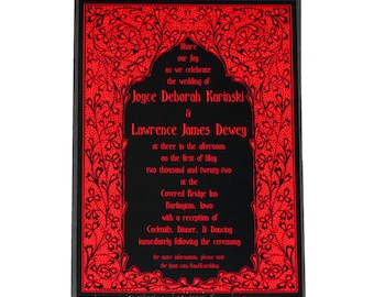 Red & Black Lace, Gothic Halloween, Dark Formal Wedding Invitation, Save the Date Sample