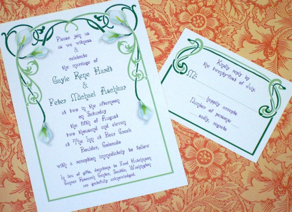 Art Nouveau Invitation Calla Lily Invitation Belle Epoque Etsy