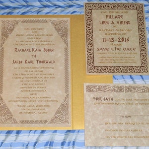 Viking, Celtic Knot, Valhalla Gates, Skyrim, Gold and Parchment Gatefold Invitation Suite Bild 2