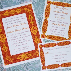 Edwardian Wedding Invitation Suite: Red & Gold Ornate Border