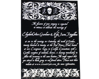 Victorian Gothic Skull Black Halloween Wedding Invitation & Save the Date Sample