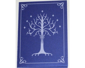 White Tree of Gondor on Metallic Blue Pocketfold Invitation, Aragorn, Arwen, LOTR, Hobbit, Elven Wedding Invitation Suite Sample