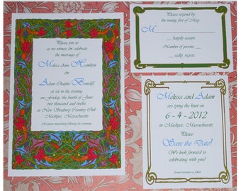 Celtic Invitation, Irish Green, Art Nouveau Wedding Invitation Sample