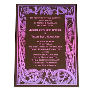 Purple & Black Gothic Snake Halloween Wedding Invitation image 1