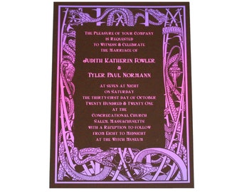 Purple & Black Gothic Snake Halloween Wedding Invitation