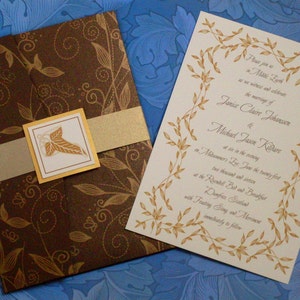 Metallic Gold Elven Mallorn Leaf Wedding Invitation Suite Sample