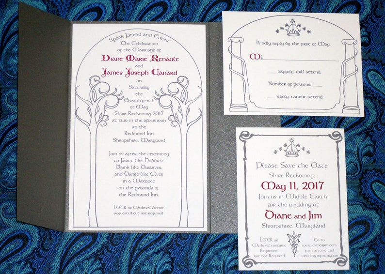 Moria Invitation, Doors of Durin, Lord of the Rings, Khazad-dûm, Silver Gatefold Wedding Invitation and Save the Date Suite image 2