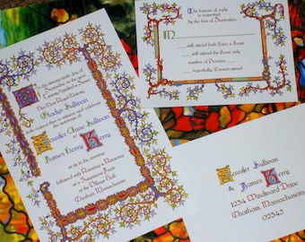 Medieval Invitation, Renaissance Wedding Invitation and Save the Date with Custom Monograms Sample