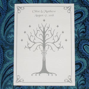 White Tree of Gondor Invitation, Aragorn, Arwen, LOTR, Hobbit, Elven Wood-Grain Pocketfold Wedding Invitation Suite Sample image 1