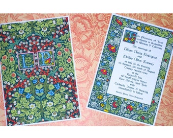 William Morris Pre-Raphaelite Floral Wedding Invitation Custom Monogram Suite with STD SAMPLE