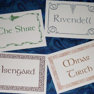 10 LOTR, Hobbit, Middle Earth, Dwarf, Elven Wedding Table Name Cards image 1
