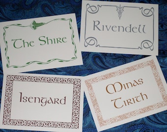 10 LOTR, Hobbit, Middle Earth, Dwarf, Elven Wedding Table Name Cards