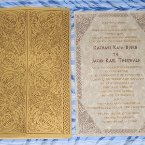 Viking, Celtic Knot, Valhalla Gates, Skyrim, Gold and Parchment Gatefold Invitation Suite