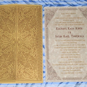 Viking, Celtic Knot, Valhalla Gates, Skyrim, Gold and Parchment Gatefold Invitation Suite image 1