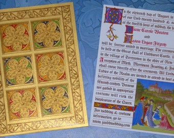 Gold Medieval Invitation, Renaissance Castle Pocketfold Invitation Suite Sample with STD