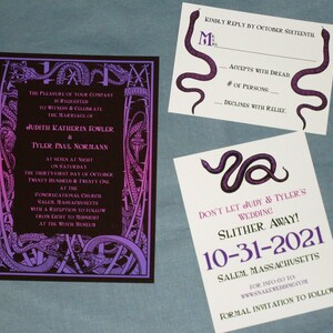 Purple & Black Gothic Snake Halloween Wedding Invitation image 2