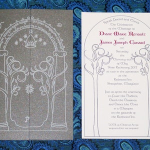 Moria Invitation, Doors of Durin, Lord of the Rings, Khazad-dûm, Silver Gatefold Wedding Invitation and Save the Date Suite image 1