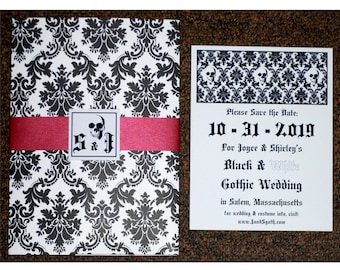 Gothic Skull Black Halloween Wedding Invitation & Save the Date Sample