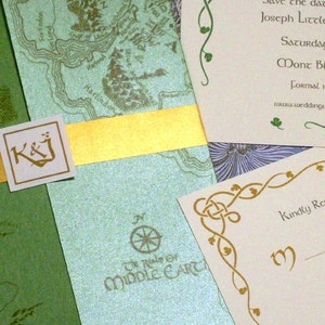 Lord of the Rings Middle Earth Map Hobbit Elven Green Wedding Invitation Sample image 3