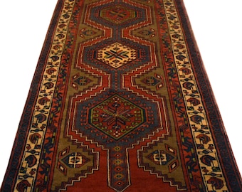 3'5" x 14'7" vintage Afghan geometric tribal hall runner gallery size hand-knotted oriental rug